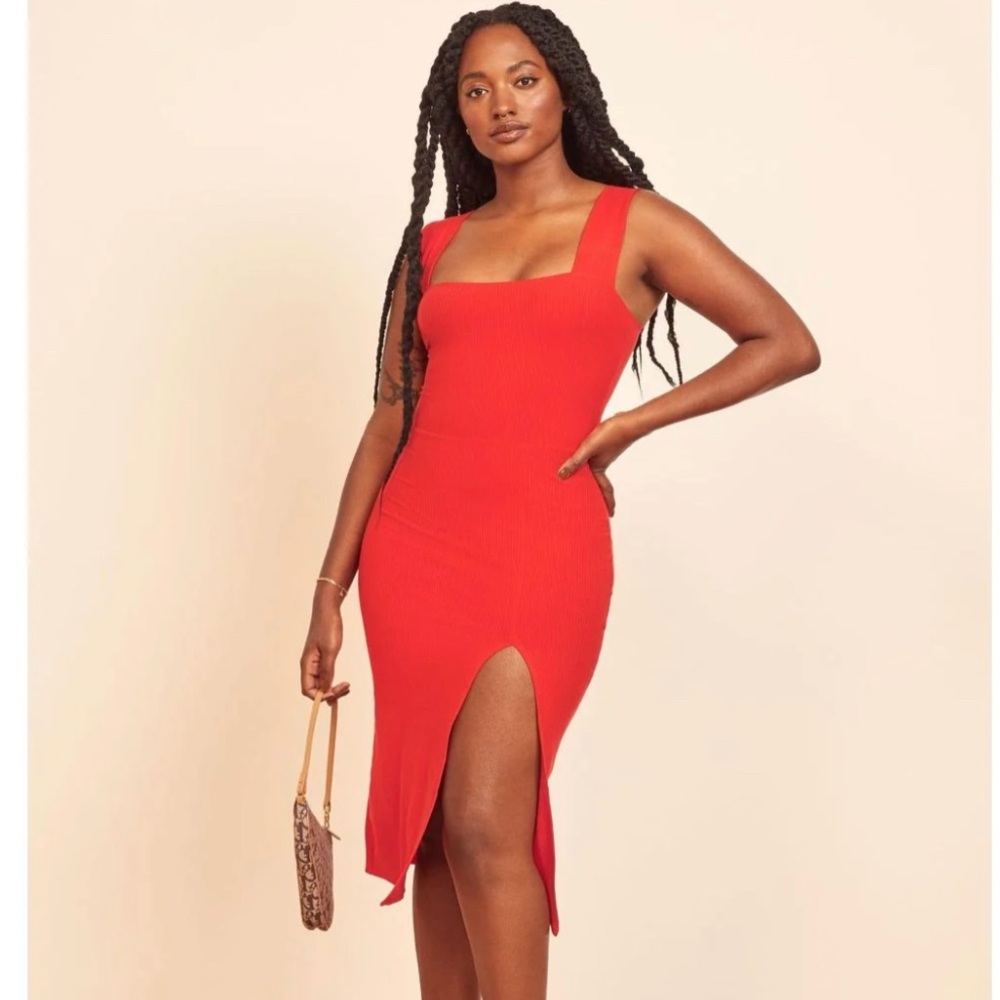Reformation Size XSMALL Red Cassi Dress with Slit. Brand NEW, never been worn!!